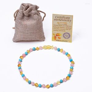 Hebras de cuentas certificadas ámbar báltico natural collar de dentición para bebés polvo turquesa multicolor perlas de cristal joyería 33 cm Fawn22