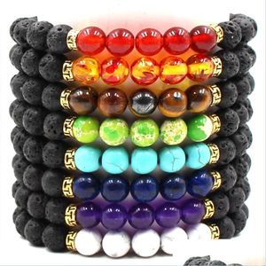 Hilos de cuentas Pulsera de chakra Perder peso Lava negra Curación Nce Beads Reiki Oración Piedra natural para mujeres Hombres Unisex Gota Entregar DH9FS