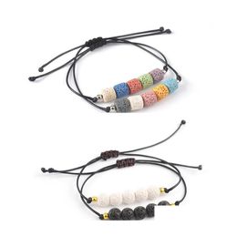 Brins de perles Chakra Colorf Pierre de lave Perle Strand Bracelet Diy Huile Essentielle Par Diffuseur Corde Tressé Amant Bracelets D'amitié Dhgzj