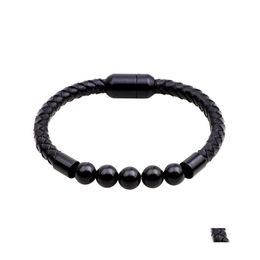 Perles Brins Chakra Lava Rock Bracelet En Cuir Cowe Tressé Hommes Guérison Ncing Bracelets Véritables Avec Magneticclasp Drop Delivery Dhaly