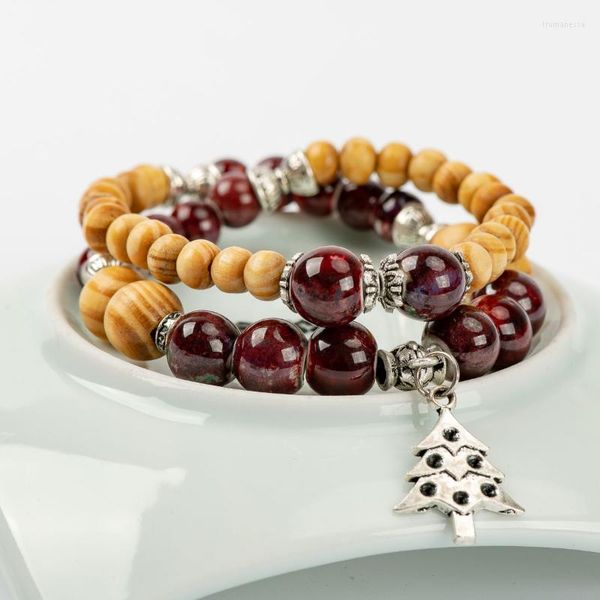 Hebras de cuentas, regalo de árbol de Navidad, pulseras multicapa de cerámica, pulsera de moda DIY para mujer, joyería # GY267 Trum22