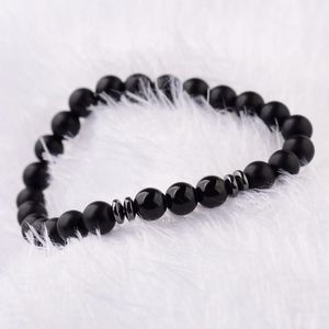 Kralen strengen klassieke mannen armband zwarte toermalijn matte natuursteen bescherming yoga stretch armbanden hommes pulsera hombrebeed