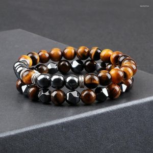 Perles Brins Classique Hommes Bracelets Ensemble Oeil De Tigre Naturel Pierre De Lave Noire Bracelets Extensibles Femmes Yoga Énergie Hématite Bijoux Kent22