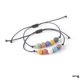 Perles Strands Colorf Lava Stone Beads Strand Bracelet Amoureux Couple Amitié Bracelets Réglable Corde Diffuseur D'huile Essentielle Wom Dhbmf