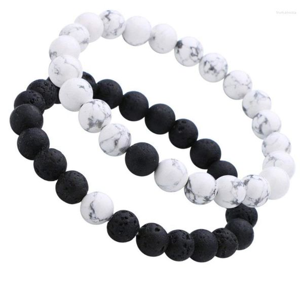 Hebras de cuentas para parejas, pulsera para él y ella, ágata negra mate, howlita blanca, cuentas de 8mm, corona, pulsera de relación de amistad, Trum22