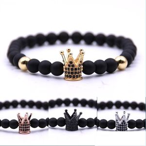 Kralen strengen kroon kralen armband matte zwarte sieraden wrap ketting mannen vrouwen natuursteen armbanden koper ingelegd zirkon 2 8bb g2 dhher