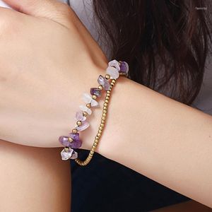 Hebras de cuentas, campana de piedra triturada, cuerda de cera tailandesa fresca, pulseras de mujer de doble capa tejidas a mano, brazaletes de cadena a mano, joyería Aestheti Fawn22