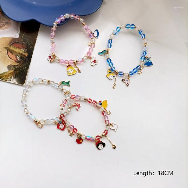 Brins de perles mignon personnage de dessin animé modélisation fille sentiment Bracelets Simple couleur contraste conception perles rondes Bracelet pour femmes bijoux Fa