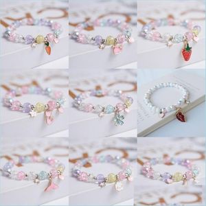 Hilos de cuentas Pulseras de cuentas de palomitas de maíz lindas Pulseras de cristal de la amistad para niñas Estrella Luna Nube Accesorios de joyería de flores al por mayor DHBVG