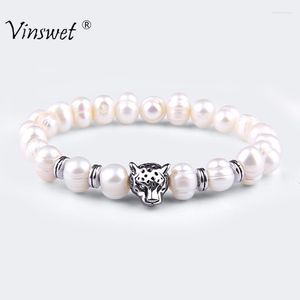 Brins de perles Design plaqué argent bouddha tête de léopard Bracelet hommes mode haute qualité perles naturelles bracelets pour femme Pulseras Hombre