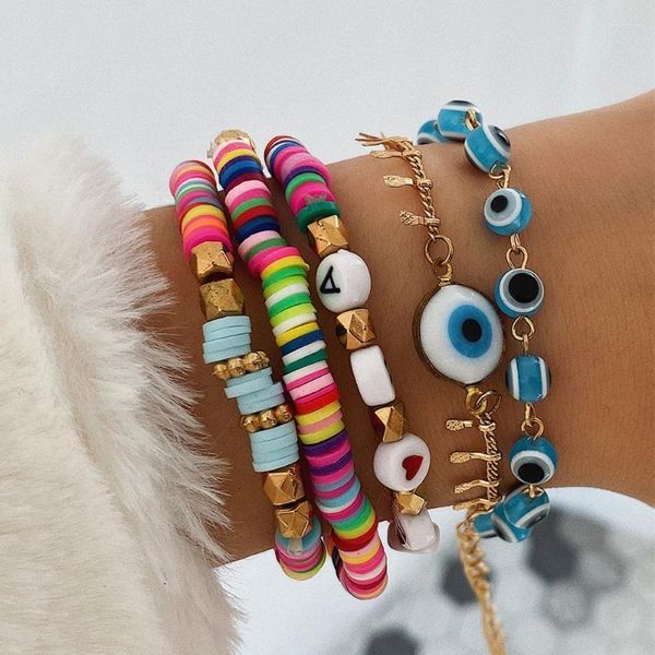 Hebras de cuentas DIEZI Conjuntos de pulseras de arcilla blanda multicolor étnicos para mujeres Moda Letras hechas a mano Cuentas de acrílico Parejas Joyería Boho Fawn22