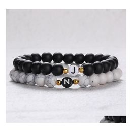 Perles Strands Diy Az 26 Lettre Bracelets Noir Blanc Pierre Perle Couple Bracelet Amitié Chanceux Enfants Famille Cadeau Drop Delivery Juif Otiy8