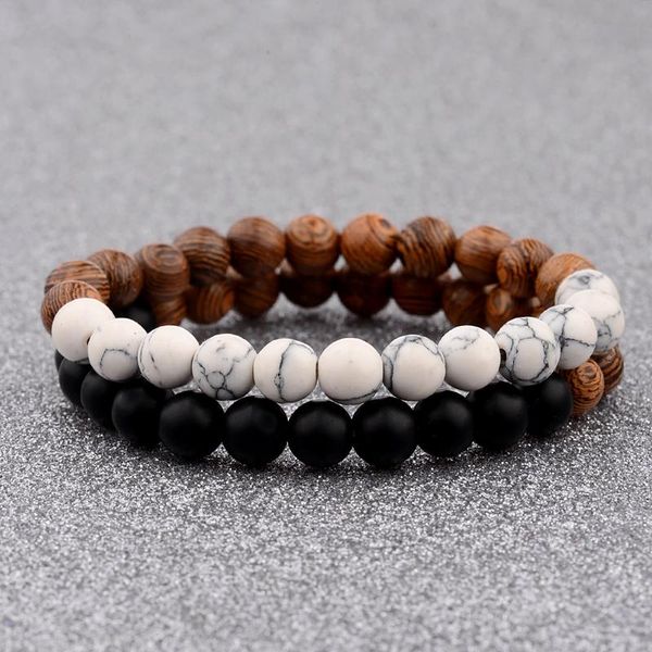 Perlé, Brins DOUVEI Mode Perles En Bois Naturel Bracelets BlancNoir Mat Onyx Perle De Prière Bracelet Femmes En Bois Yoga Bijoux