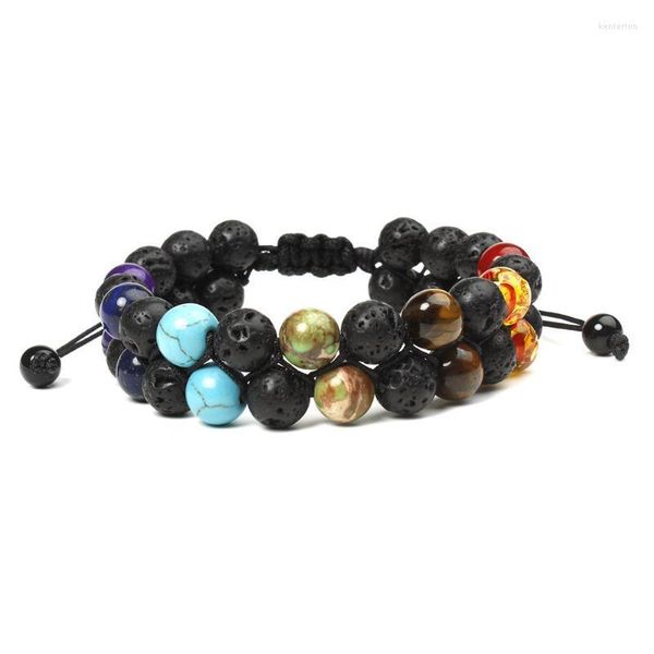 Brins de Perles Européens Et Américains Sept Chakra Yoga Bracelets Pierre Volcanique Corde Tressée Double Bracelet Bijoux De Mode Pour Hommes Kent22