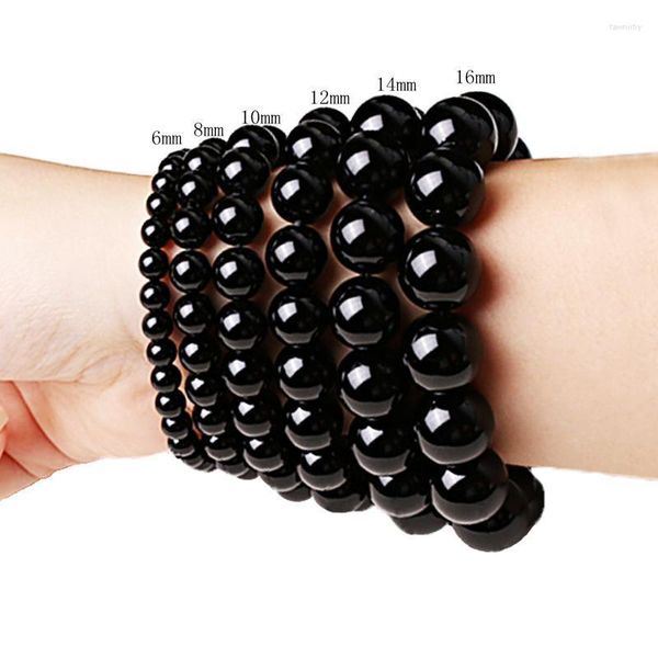 Hebras de cuentas, pulsera de ágatas a la moda, joyería para hombres y mujeres, pulseras de Yoga con cuentas de ónix negro de 4/6/8/12/14/16mm, brazalete masculino Fawn22