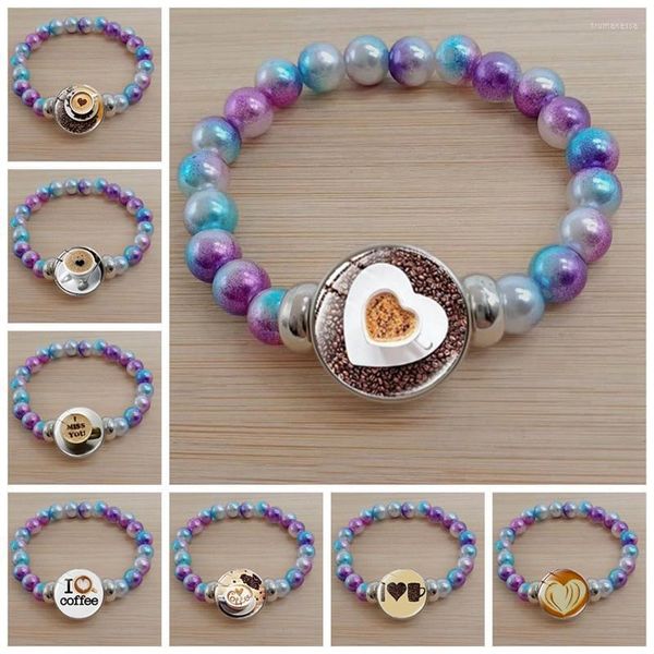 Bracelet à brins de perles pour café Cappuccino, motif artistique au chocolat, dôme en verre, perles colorées, cadeau pour les amoureux, Trum22