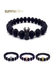 Brins de perles Mode Microinserts Couronne Charme Lave Bracelet De Perles Femmes Hommes Chakra Guérison Ncing Pierre Naturelle 8Mm Perles Bracel4715253