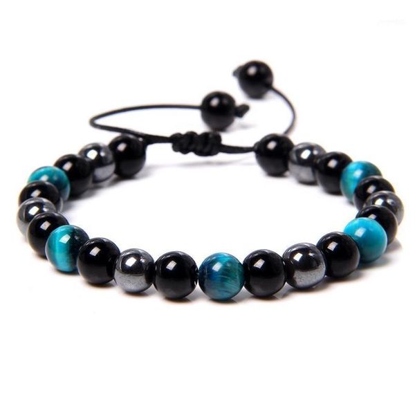 Brins de perles fashion Naturel Tiger Eye Stone Beads Bracelet Femmes hommes Énergie guérison Hématite Braclet tressé perlé réglable 2297