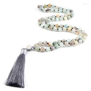 Kralen strengen mode dames bohemian ketting 108 mala tassel yoga sieraden natuurlijk amazoniet onyx steen etnische energie lars22