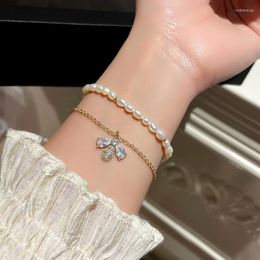 Perles Brins Perle D'eau Douce Tressé Bracelet Coréen Niche Conception Sens Queue De Poisson Abeille Double Couche Net Rouge Copines Femal Trum22