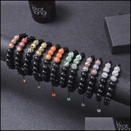 Brins de perles Amitié 8Mm Rétro Mat Malachite Brin Noir Pierre Tressé Chakra Perlé Bracelet Ensemble Pour Femmes Hommes Yog Bébé Dh4Vh