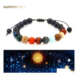 Bracelets de perles Galaxy Huit Planètes Bracelet de perles Hommes Pierre naturelle Univers Yoga Chakra solaire pour femmes Bijoux Cadeaux Drop Deliver Otdze