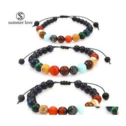 Kralen strengen Galaxy acht planeten Bead Bracelet Men Natural Stone Universe Solar Yoga Chakra voor sieraden groothandel Z drop leveren Dht7q