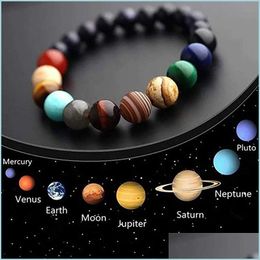 Brins de perles Galaxy Huit planètes Bracelet de perles Brins Hommes Pierre Naturelle Univers Système Solaire Yoga Chakra Bracelets Pour Femmes Dh2Jr