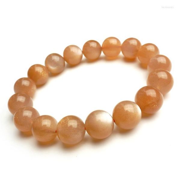 Brins de perles véritable pierre de soleil naturelle pierre de lune Orange Bracelet extensible perles rondes femmes 10mm 11mm 12mm 13mm 14mm Lars22