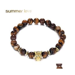 Brins de perles couleur Gold Lion Lion Head Bracelet Tiger Eye Bouddha Perles Bracelets Bangles Charme Natural Stone Yoga Femmes Men Je otas0