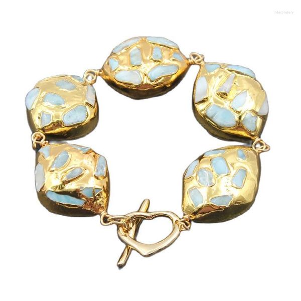 Brins de perles guaiguai bijoux naturel forme ovale naturelle bleu larima copeaux bracelet enveloppe plaquée or fabriquée à la main pour les femmes INTE22