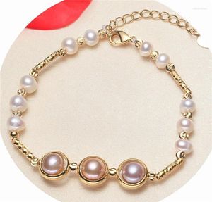 Brins de perles HABITOO Simple Naturel Culture D'eau Douce 7-8mm Multicolore Perle Bracelet Bracelet Chaîne Bijoux Charmant Cadeaux Petite Amie Gi