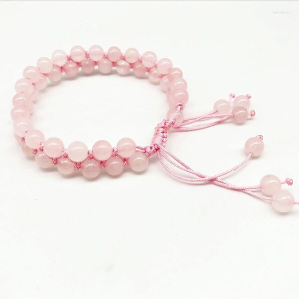 Brins de perles faits à la main femmes hommes bracelet 4 mm nature agate rouge quartzs roses pierre perle ronde 100% vraiment pas teint couleur Lars22