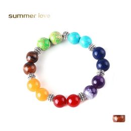 Brins de perles faits à la main 12 mm 7 chakras de guérison Nce perles bracelet pour femmes hommes élastique yoga mode bijoux cadeau livraison directe accolade Dhij5