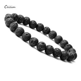 Brins de perles bracelet de perle en pierre de lave naturelle faite à la main pour les hommes huile réglable par diffuseur