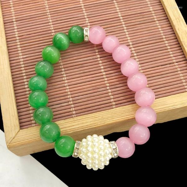 Hebras de cuentas hechas a mano hermandad griega línea elástica rosa verde ojo de gato blanco perla encanto pulsera mujer joyería con cuentas Lars22