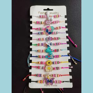 Hebras de cuentas, joyería hecha a mano, venta al por mayor, 12 pequeños animales, suave Y pulsera tejida, mariposa, gatito, amor, niños, entrega directa, 2021, sujetador Dhtcj