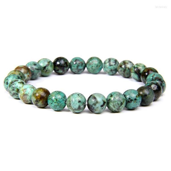 Hebras de cuentas hechas a mano piedra Natural turquesas africanas pulsera de cuentas hombres Yoga Mala joyería verde musgo ágatas para mujeres Lars22