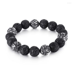 Brins de perles haolynjoy rétro lava tigre œil perles bracelet hommes en acier inoxydable bouddhisme mantras om mani-padme hum lotus charme kent22