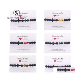 Perles Brins Hign Qualité Jésus Croix Charme Bracelet Lumineux Givré Pierre À La Main Élastique Réglable Pour Femmes Hommes Jewely Y Drop Dhwiv