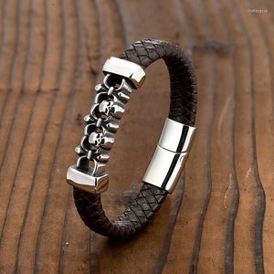 Kralen strengen hiphop punk charme leer gevlochten touw armband heren roestvrij staal magnetisch geschenk trum22