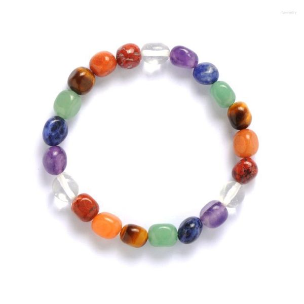 Hebras de cuentas de ónix irregular, pulseras de 7 chakras, Yoga, curación de la ansiedad, Reiki, cuarzo blanco, joyería con dijes para hombres y mujeres, Fawn22