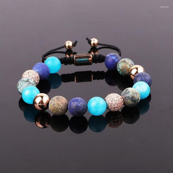 Brins de perles Jaravvi Design 10mm bijoux en pierres précieuses mates bleu Jade Lapis perles Bracelet d'amitié personnalisé pour les femmes Fawn22