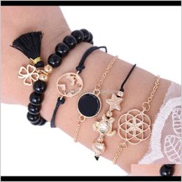 Perles, brins bijoux drop livraison 2021 bracelets ensemble bracelet de perles noires bleues avec pendentif pompon fleur étoile carte coquille tortue boussole