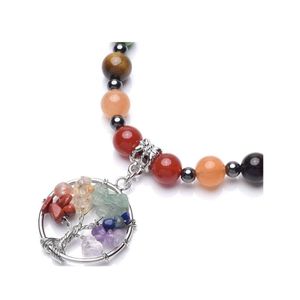 Kralen strengen jln zeven chakra hematiet sieraden set energie yoga reik stenen rek armband kreeft clasp ketting voor meisjes en w dhsyj