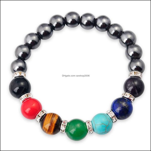 Beaded Strands Joya Cadeau Hématite Magnétique 8Mm Perles Rondes Brins Bracelets De Pierre 7 Chakra Pierres Précieuses Cristal Guérison Reiki Femmes Juif Dhn2Q