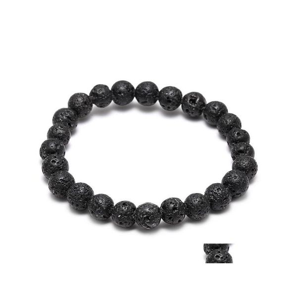 Perles Strands Lava Rock Chakra Bracelet Diffuseur Noir Pierre Naturelle Énergie À La Main Perles Bracelet Pour Femmes Hommes Mode Artisanat Je Otzf4