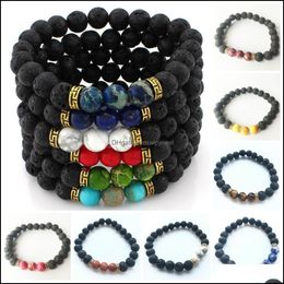 Hilos de cuentas Lava Rock Cuentas de piedra Pulsera Encanto Turquesa natural Ojo de tigre Joyería de moda Artesanía Hombres Chakra Vipjewel Vipjewel Dh9Xb