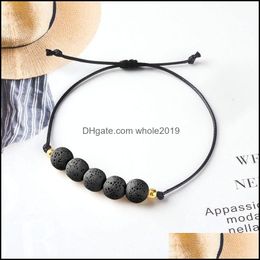 Perles Strands Lava Stone Strand Aroma Huile Essentielle Diffuseur Bracelets Corde De Cire Tressée Blanc Noir Perles Bracelet Wom Dhseller2010 Dh03L