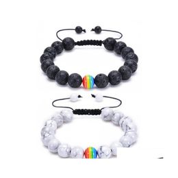 Kralen strengen LGBT Rainbow Bead Gay Pride 10mm turquoise streng zwarte lava steen gevlochten kralen armband voor vrouwen mannen yoga boeddha dh2zi